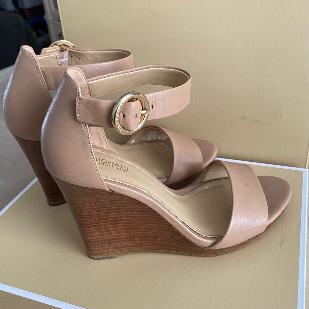 Michael Kors Nude Leather Wedges